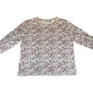 Shenanigans Shirt Woman's XL Floral Crew Neck 3/4 Sleeves Browns & White Fall